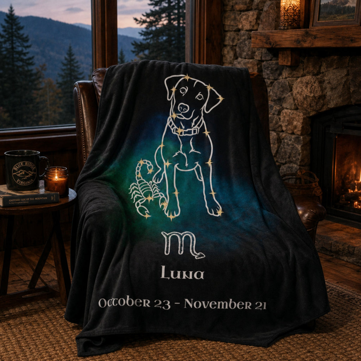 Personalized Scorpio Dog Velveteen Blanket | Modern Sketch Photo Upload_Doggo Mojo_Velveteen Blankets_2
