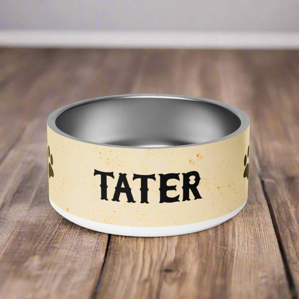 Personalized Stainless Steel Dog Bowl with Antique Paper Design_Doggo Mojo_Pet Bowls_White_18 oz_2