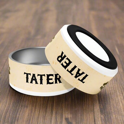 Personalized Stainless Steel Dog Bowl with Antique Paper Design_Doggo Mojo_Pet Bowls_White_18 oz_3