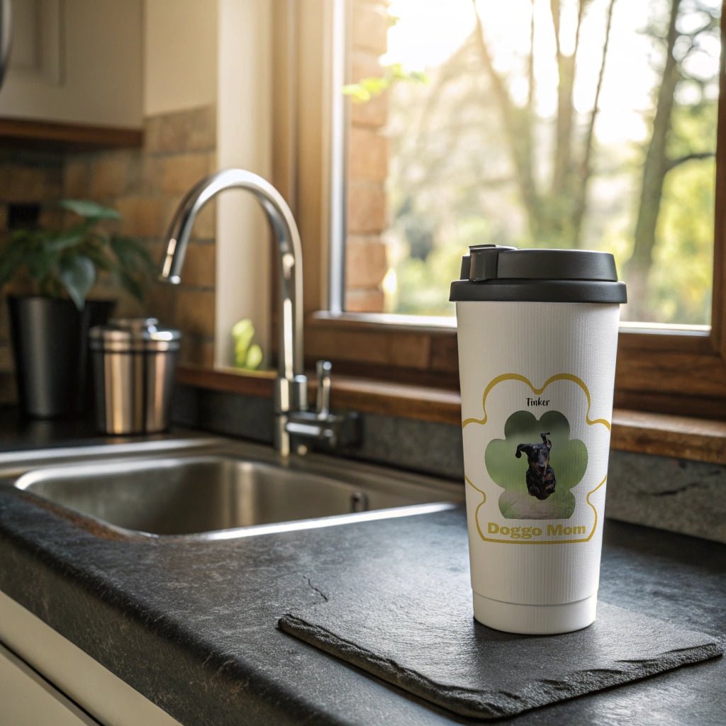 Personalized Stainless Steel Travel Mug: Dog Mom Paw Print with Your Dog's Photo & Name_Doggo Mojo_Travel Mugs_1