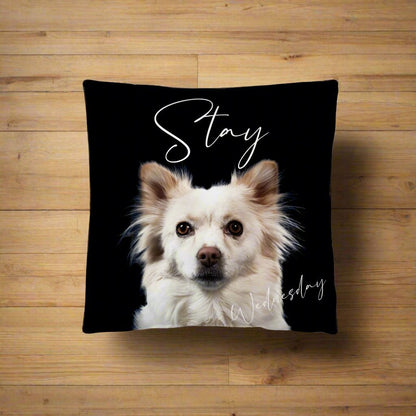 Personalized "Stay" Dog Throw Pillow with Dog Photo_Doggo Mojo_Throw Pillows_14" x 14"__3