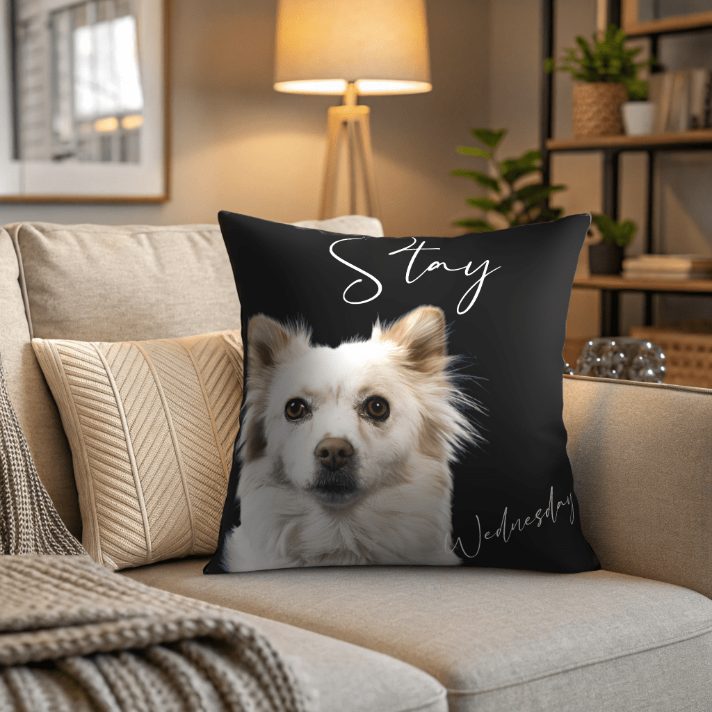 Personalized "Stay" Dog Throw Pillow with Dog Photo_Doggo Mojo_Throw Pillows_14" x 14"__2