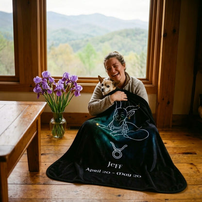 Personalized Taurus Dog Sherpa Blanket | Modern Sketch Photo Upload_Doggo Mojo_Blankets_1