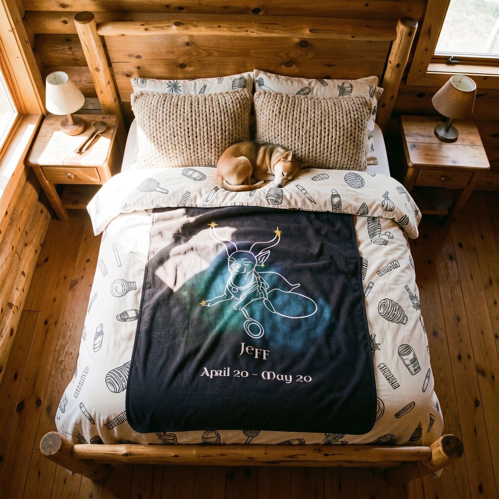 Personalized Taurus Dog Sherpa Blanket | Modern Sketch Photo Upload_Doggo Mojo_Blankets_2