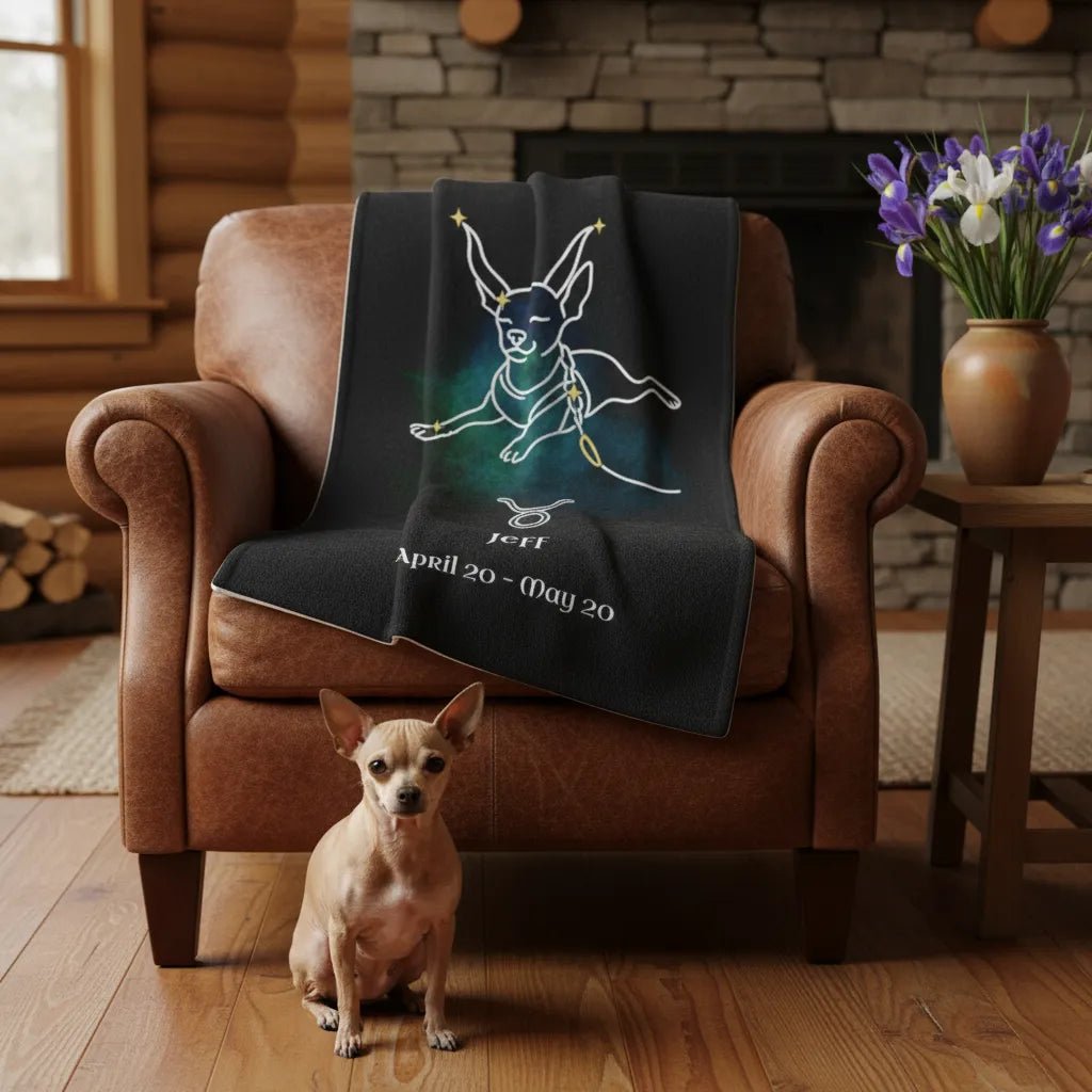 Personalized Taurus Dog Velveteen Blanket | Modern Sketch Photo Upload_Doggo Mojo_Blankets_2