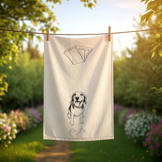 Personalized Tea Towel: Custom Dog Sketch & Tent with Your Dog's Name_Doggo Mojo_Kitchen Towels_1