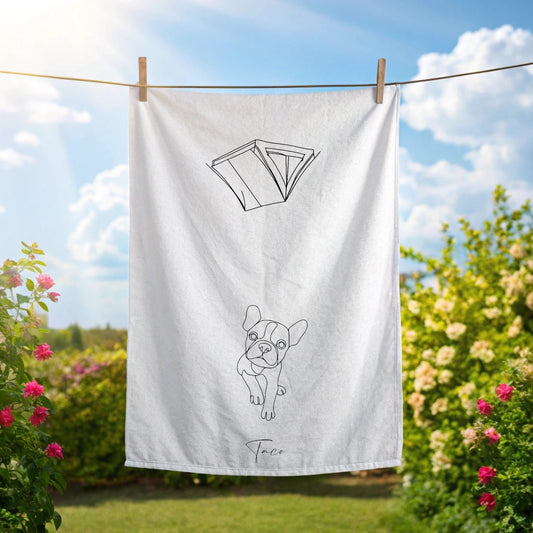 Personalized Tea Towel: Minimal Line Art & Tent with Your Dog's Photo & Name_Doggo Mojo_Kitchen Towels_1