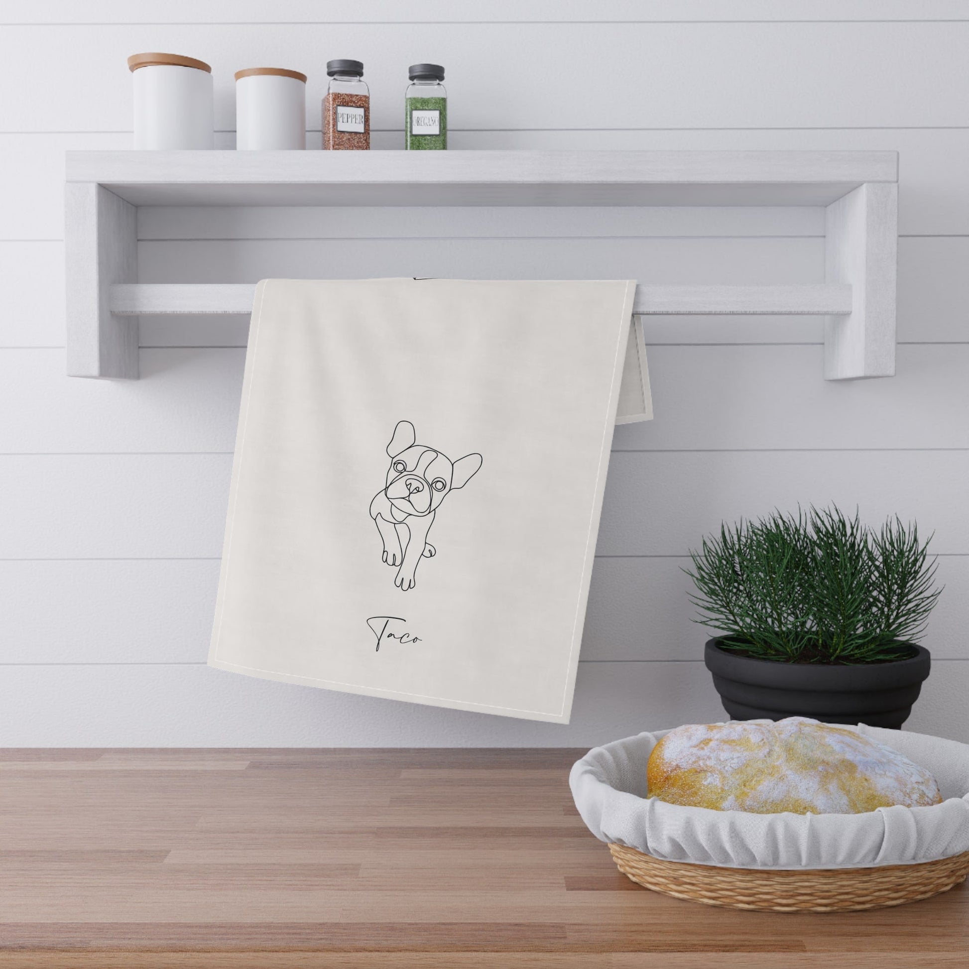 Personalized Tea Towel: Minimal Line Art & Tent with Your Dog's Photo & Name_Doggo Mojo_Kitchen Towels_2