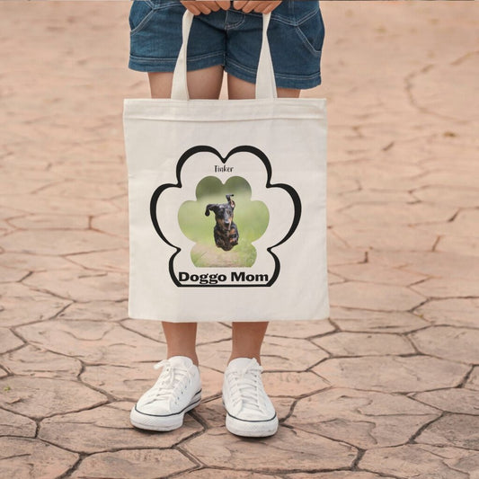 Personalized Tote Bag: Dog Mom Paw Print with Your Dog's Photo & Name_Doggo Mojo_Tote Bags_1