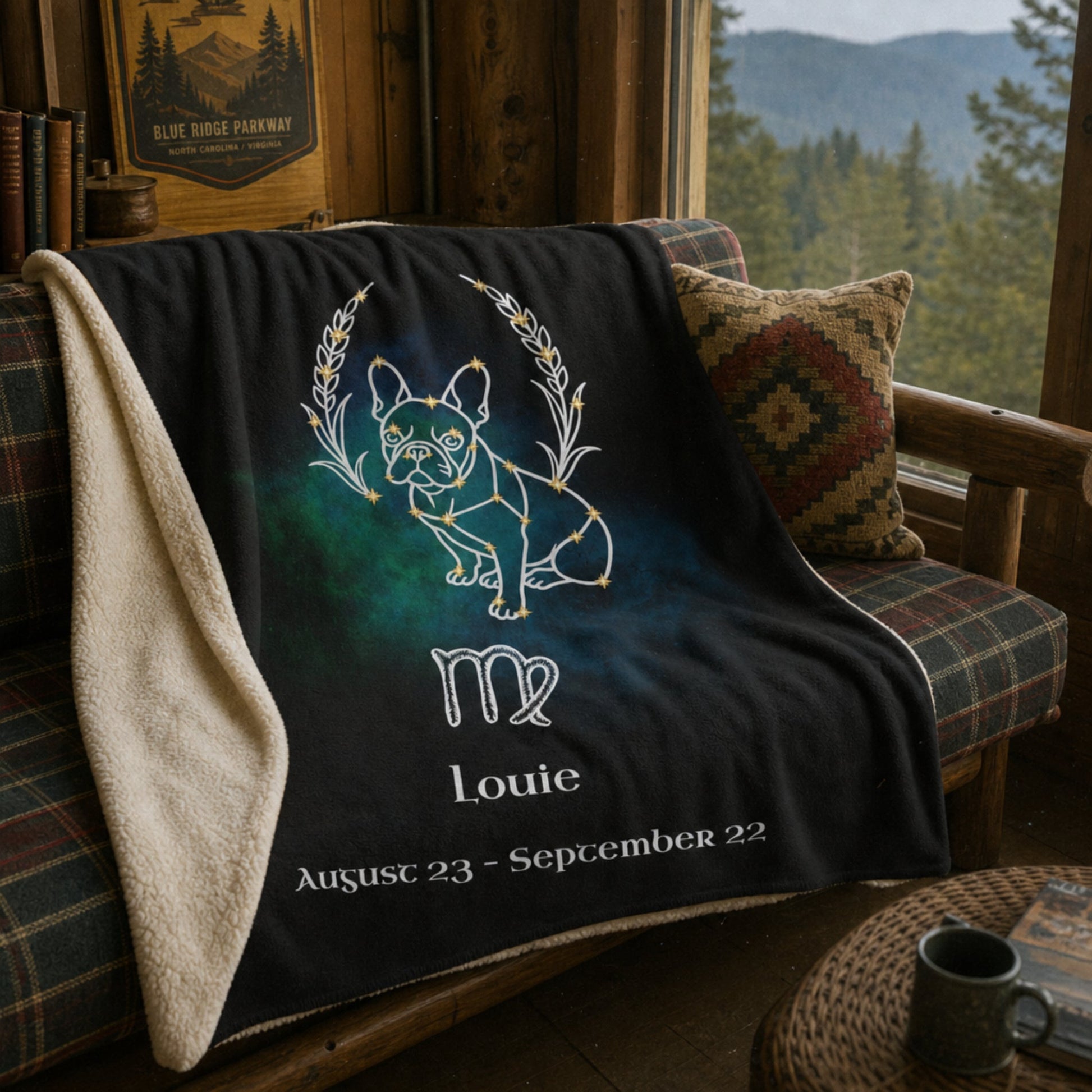 Personalized Virgo Dog Sherpa Blanket | Modern Sketch Photo Upload_Doggo Mojo_Sherpa Blankets_1