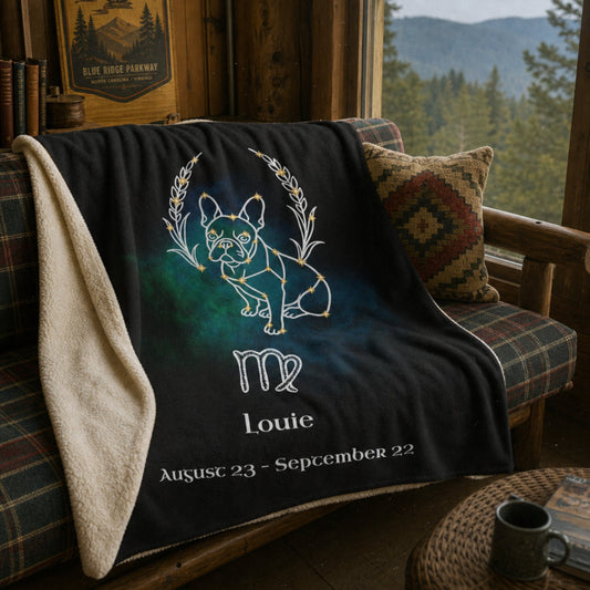 Personalized Virgo Dog Sherpa Blanket | Modern Sketch Photo Upload_Doggo Mojo_Sherpa Blankets_1