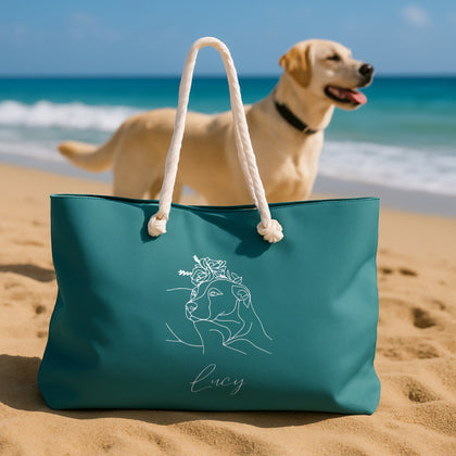 Personalized Weekender Bag: Minimal Line Art with Your Dog's Photo & Name_Doggo Mojo_Tote Bags_1
