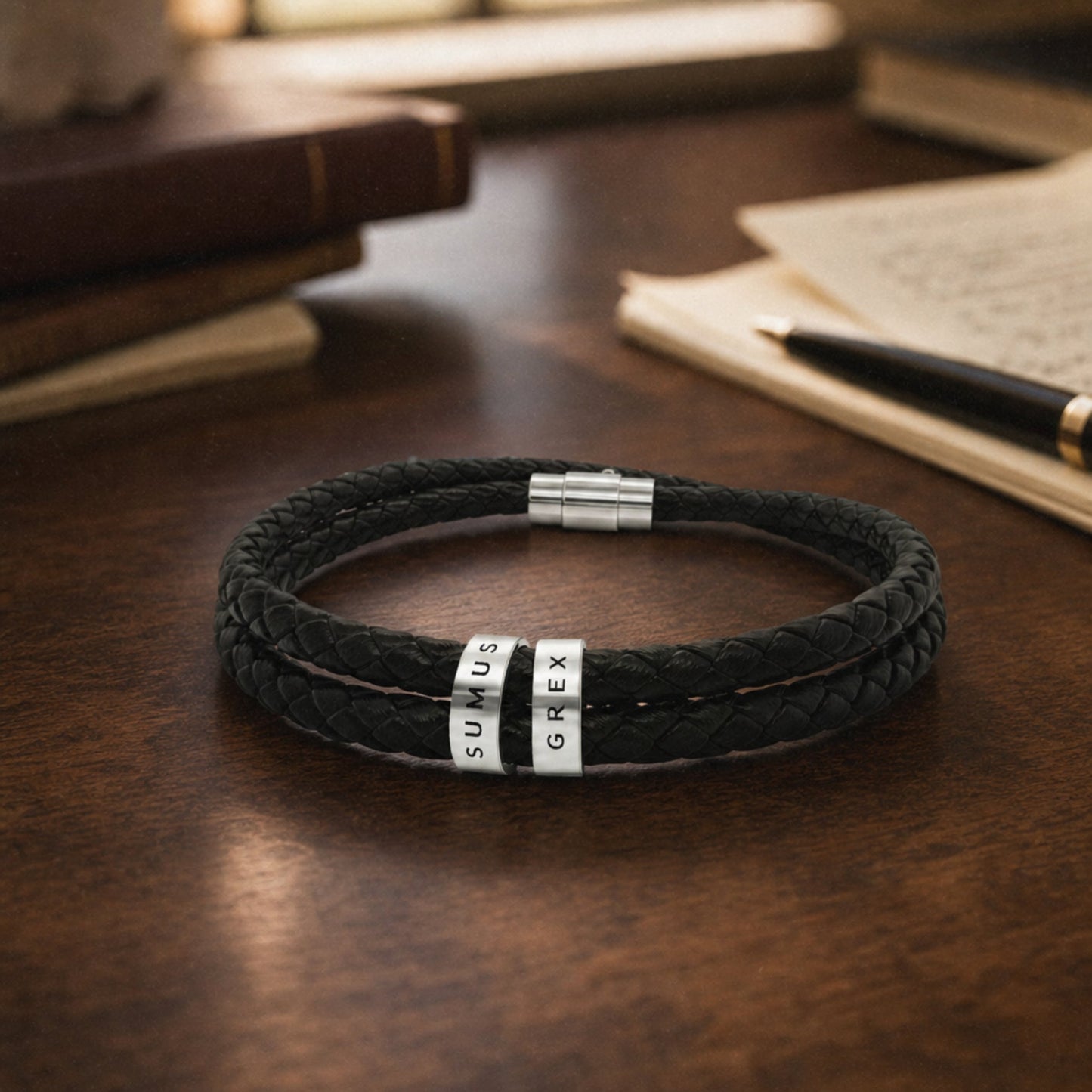 "Sumus Grex" Men's Leather Beaded Bracelet - Black_Doggo Mojo_Accessories_1